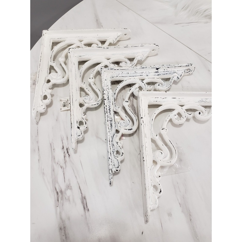 4 Pottery Barn Open Scroll Wall Bracket White 8x9 LOT cottagecore victorian SET